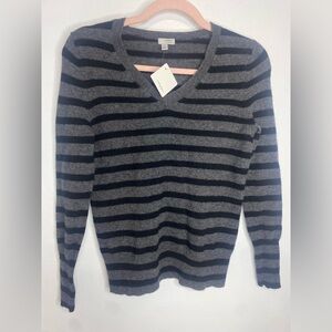 Halogen Black and Gray Striped V-Neck Sweater